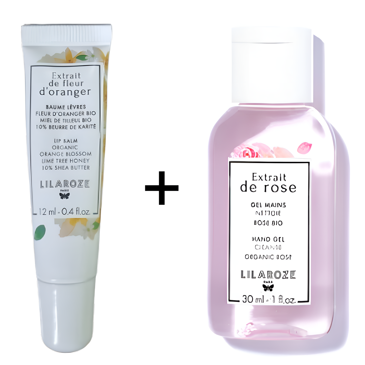 Lilaroze Paris - Orange Blossom and Shea Butter Extract Lip Balm + Rose Extract Cleansing Hand Gel Pack