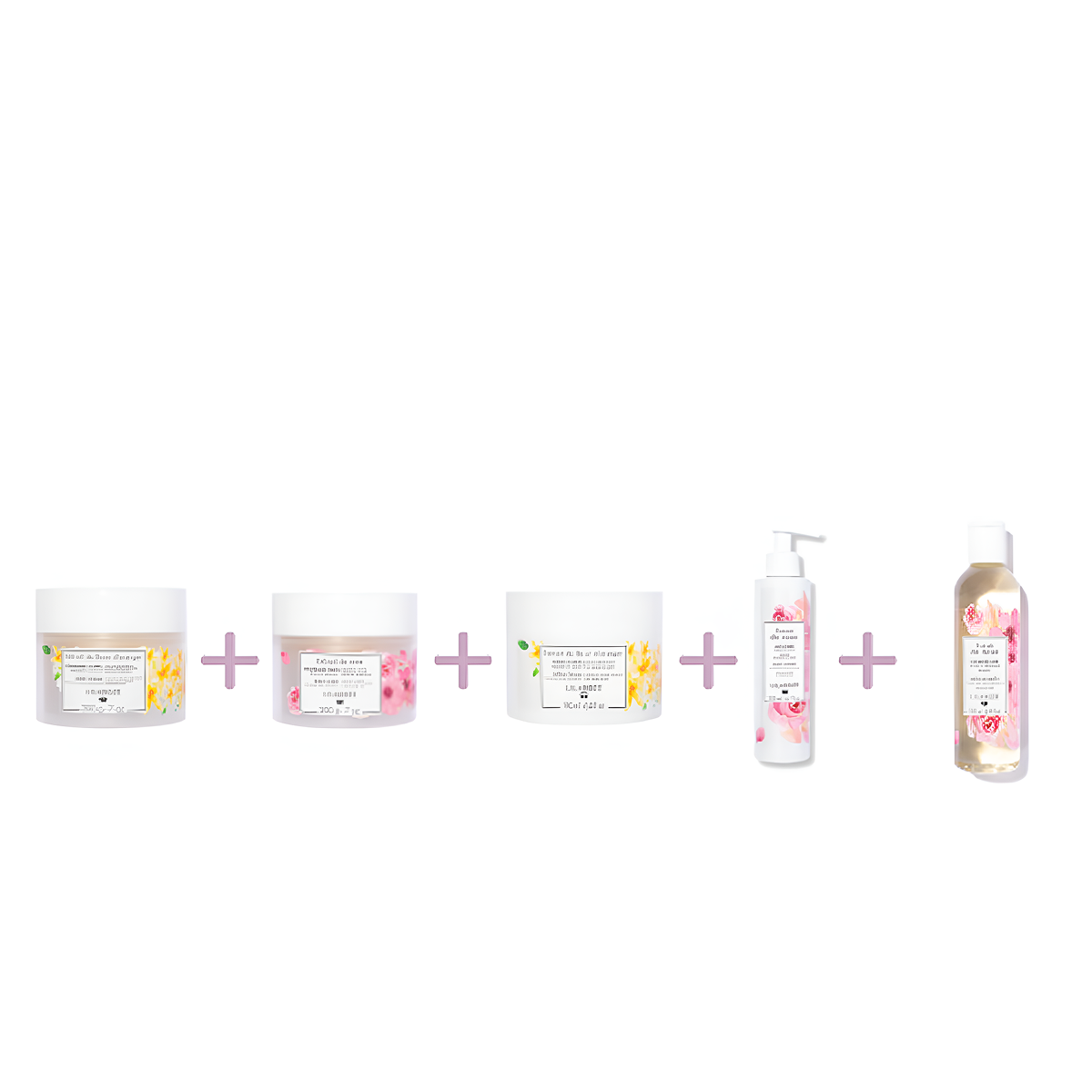 Lilaroze Paris - Pack Exfoliating Scrub Body Extract of fleurs D'oranger + Exfoliating Scrub Body Extract of rose + Cream Body Extract of fleur d'Oranger + Lait Body Extract of rose + Micellar Water Extract of rose