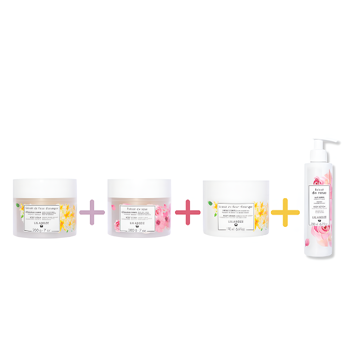 Lilaroze Paris - Pack Exfoliating Scrub Body Extract of fleurs D'oranger + Exfoliating Scrub Body Extract of rose + Cream Body Extract of fleur d'Oranger + Lait Body Extract of rose