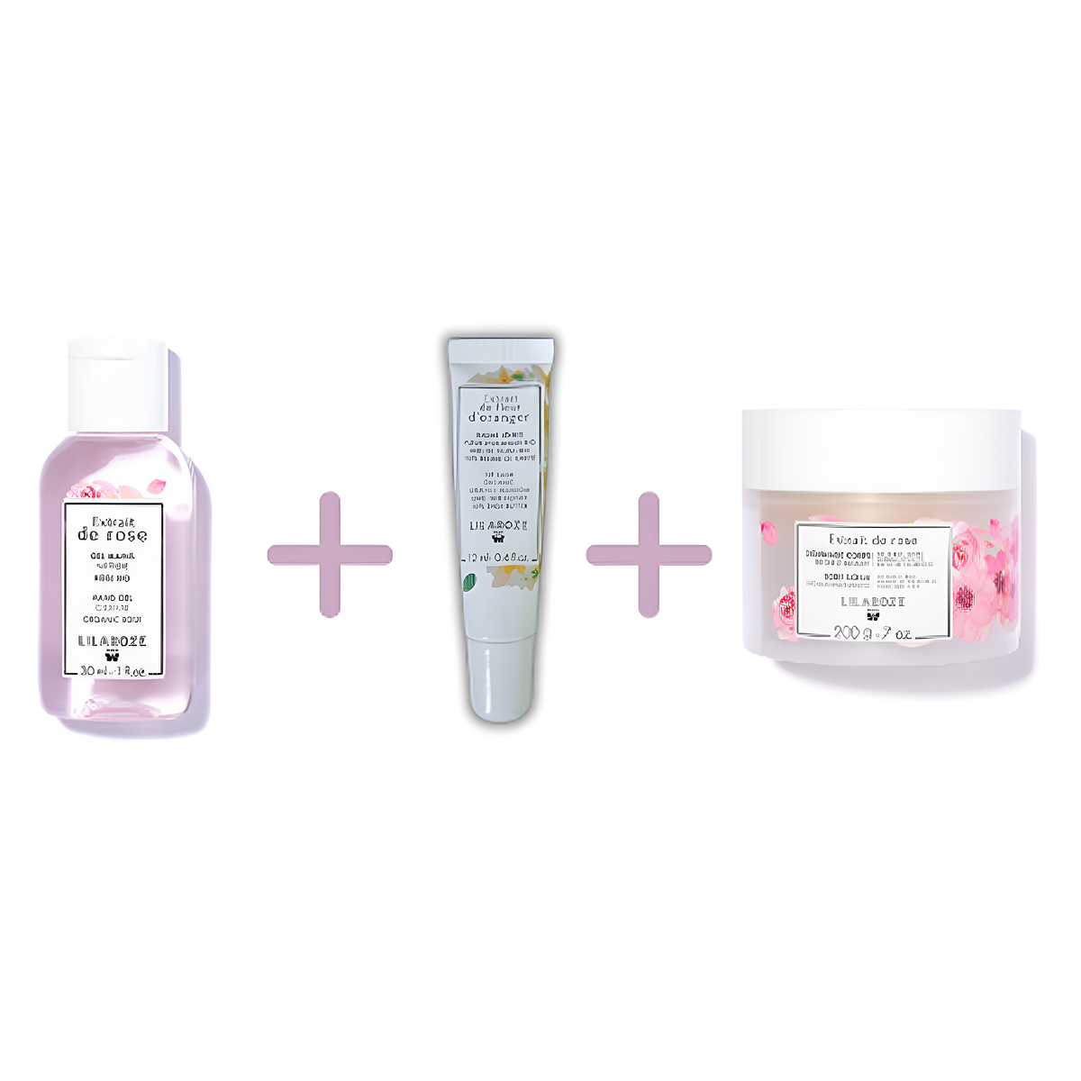 Lilaroze Paris - Pack Cleansing Hand Gel Extract of Rose + Lip Balm Extract of Fleur D'oranger Beurre de Karité + Exfoliating Scrub Body Extract of Rose Bio
