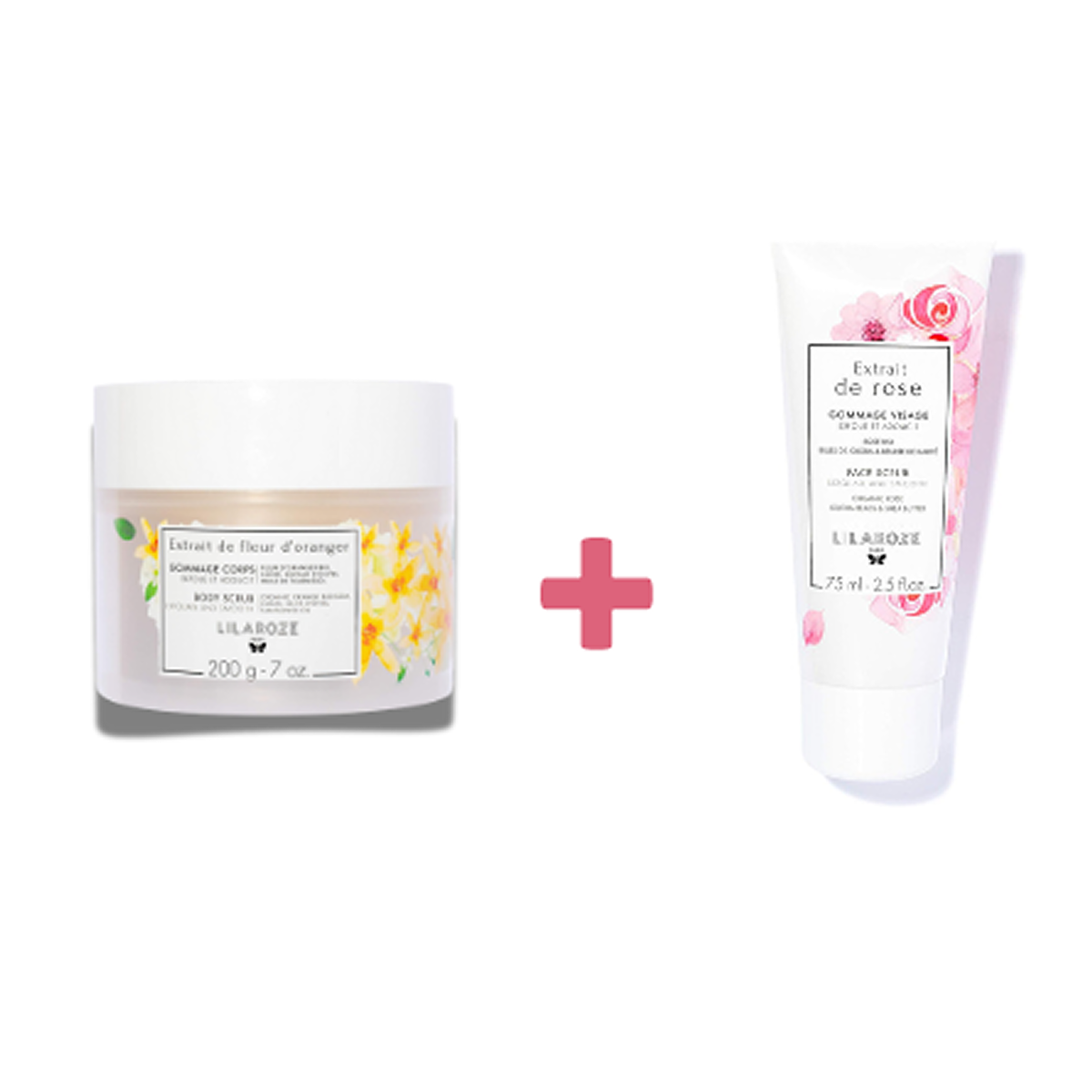 Lilaroze Paris - Pack Exfoliating Scrub Body Extract of Fleur D'oranger Bio + Exfoliating Scrub Face Extract of Rose Exfolie et Adoucit