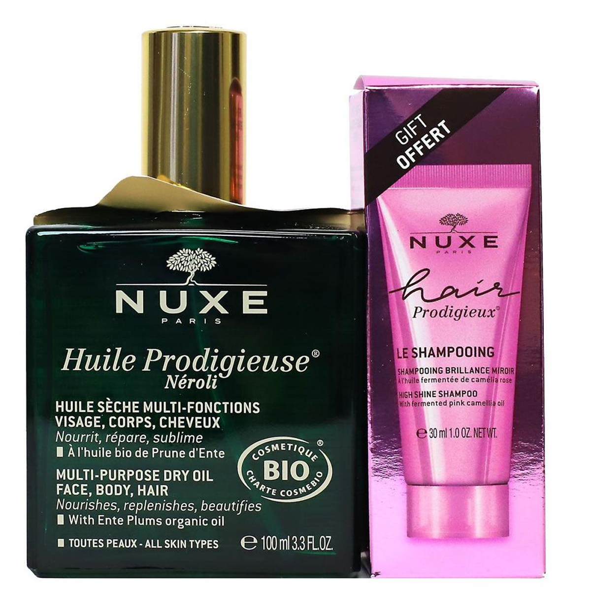 Nuxe - HUILE PRODIGIEUSE NEROLI - Dry Oil Multi-Purpose 100ml + Shampoo Brillance Miroir 30ml Offert