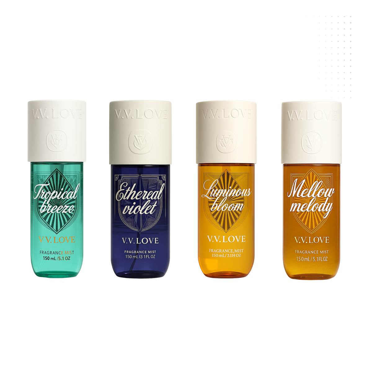VV love - Pack Tropical Breeze + Ethereal Violet + Luminous Bloom + Mellow Melody - Fragrance Mist for Women