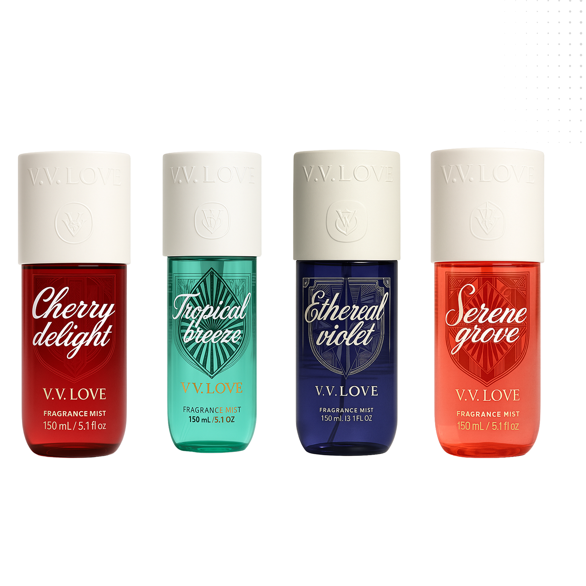 VV love - Pack Cherry Delight + Tropical Breeze + Ethereal Violet + Serene Grove - Fragrance Mist for Women
