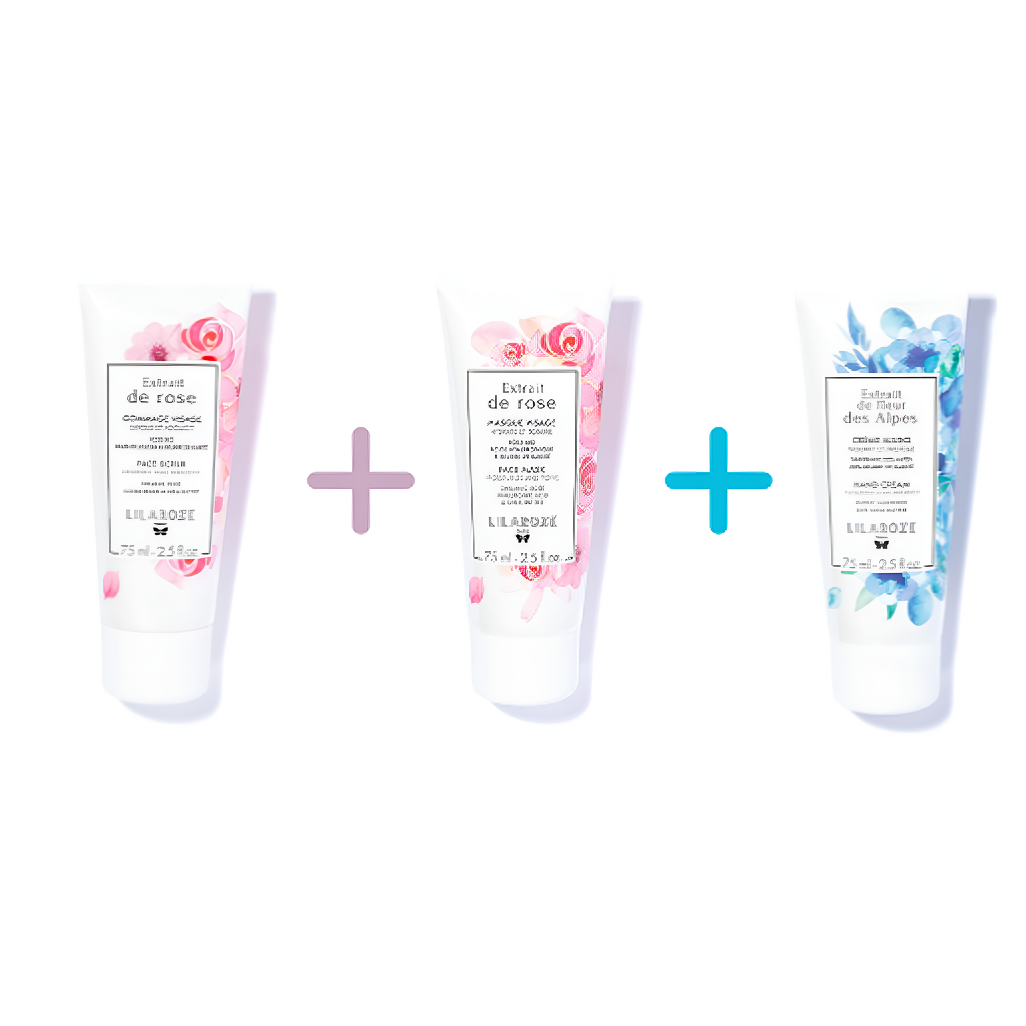 Lilaroze Paris - Face Mask Pack Rose Extract Moisturizes and Tones + Face Scrub Rose Extract Exfoliates and Softens + Hand Cream Alpine Flower Extract Nourishes and Protects