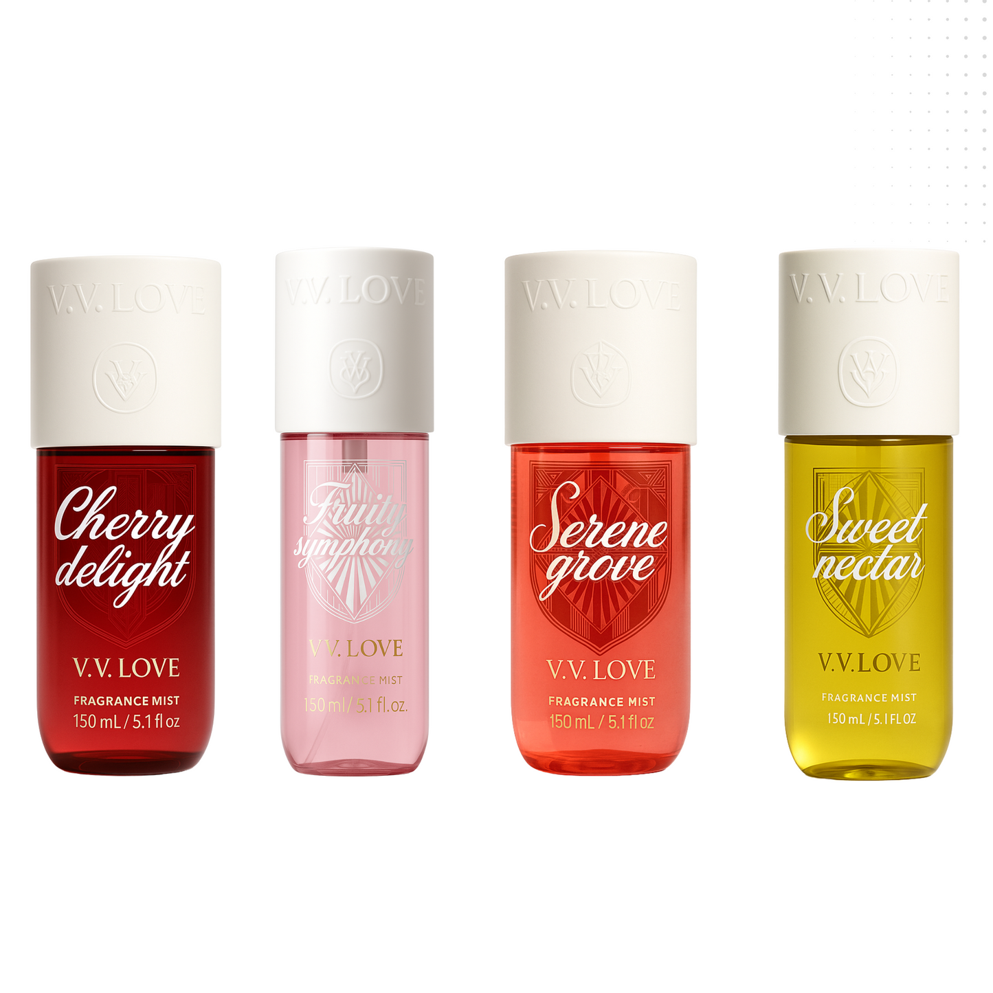 VV love - Pack Cherry Delight + Fruity Symphony + Serene Grove + Sweet Nectar - Perfumed mist for women