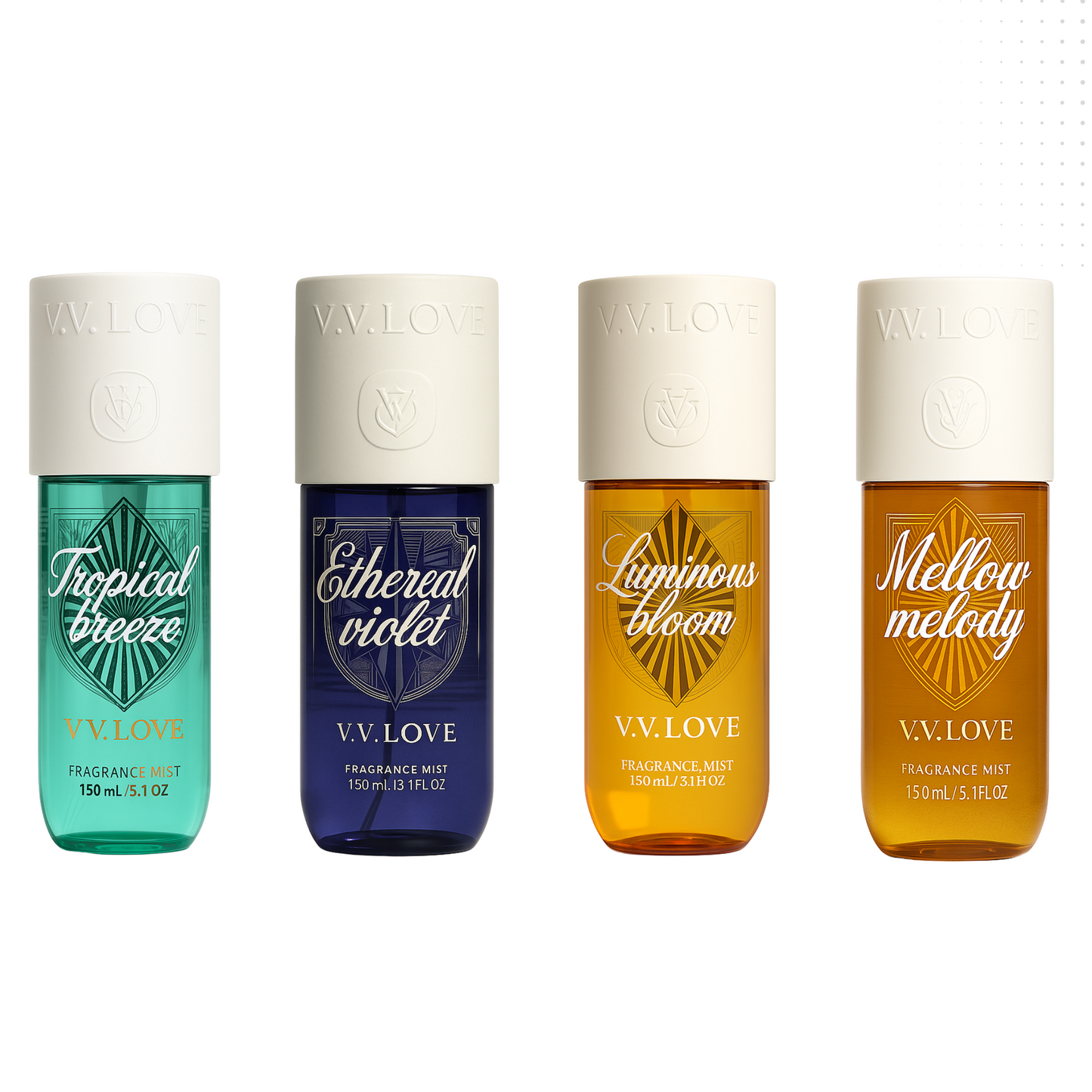 VV love - Pack Tropical Breeze + Ethereal Violet + Luminous Bloom + Mellow Melody - Perfumed mist for women