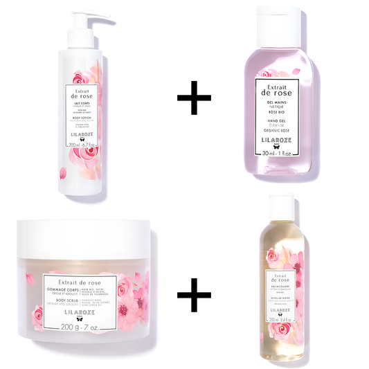 Lilaroze Paris - Pack Rose Extract Hand Gel + Rose Extract Micellar Water + Rose Extract Body Lotion + Rose Extract Body Scrub