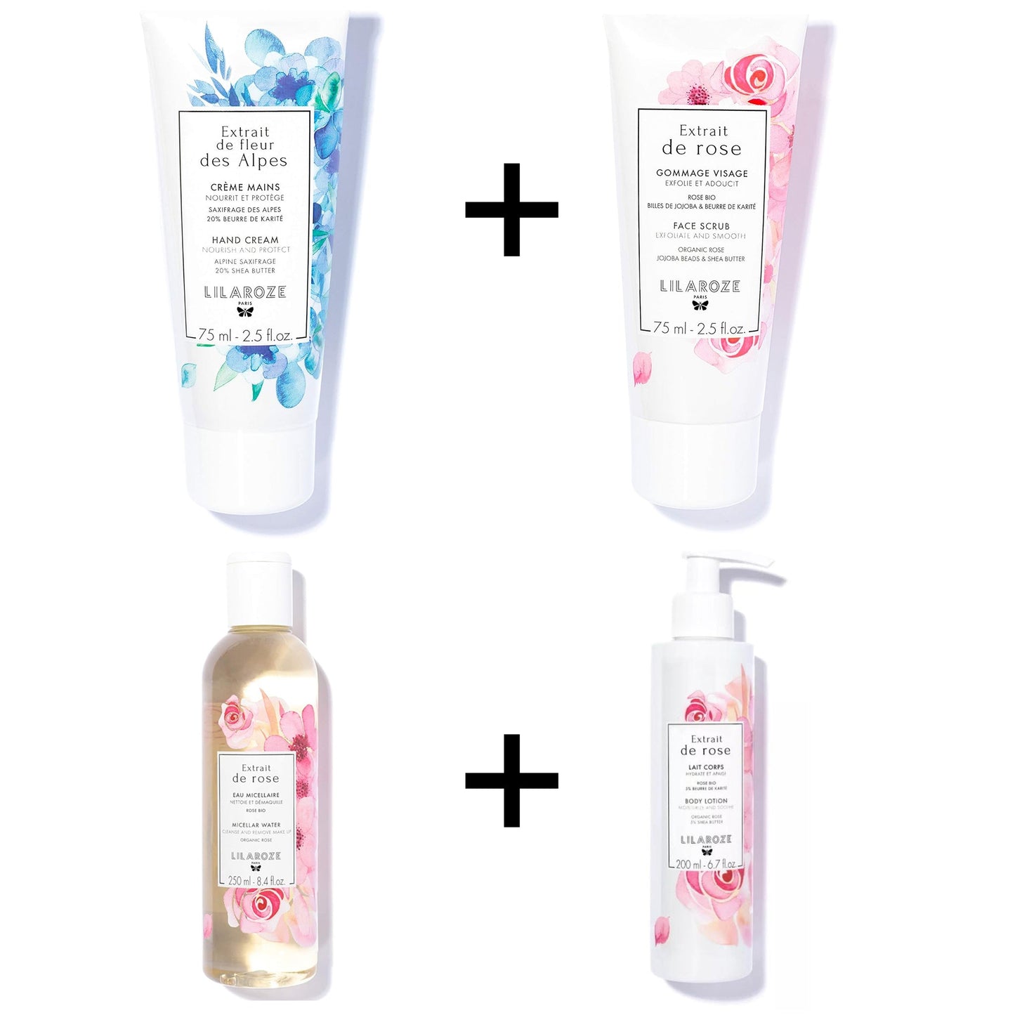 Lilaroze Paris - Pack Rose Extract Body Lotion + Rose Extract Micellar Water + Alpine Blossom Extract Hand Cream + Rose Extract Face Mask