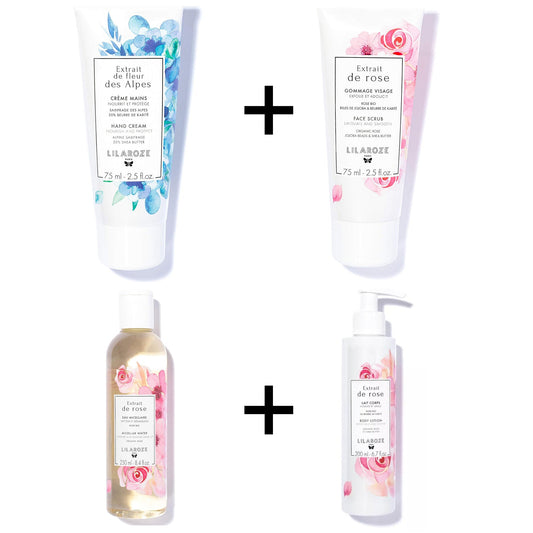 Lilaroze Paris - Pack Rose Extract Body Lotion + Rose Extract Micellar Water + Alpine Blossom Extract Hand Cream + Rose Extract Face Mask