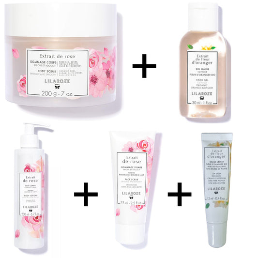 Lilaroze Paris - Pack Rose Extract Body Lotion + Rose Extract Facial Scrub + Rose Extract Body Scrub + Orange Blossom Extract Lip Balm + Orange Blossom Extract Hand Gel