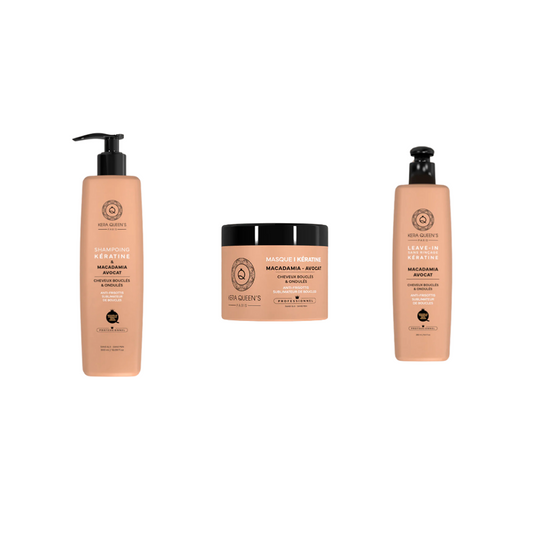 Kera Queen's - Trio Kératine et Macadamia Avocat - Shampoo 500ml + Mask 500ml + Leave - In 250 ml