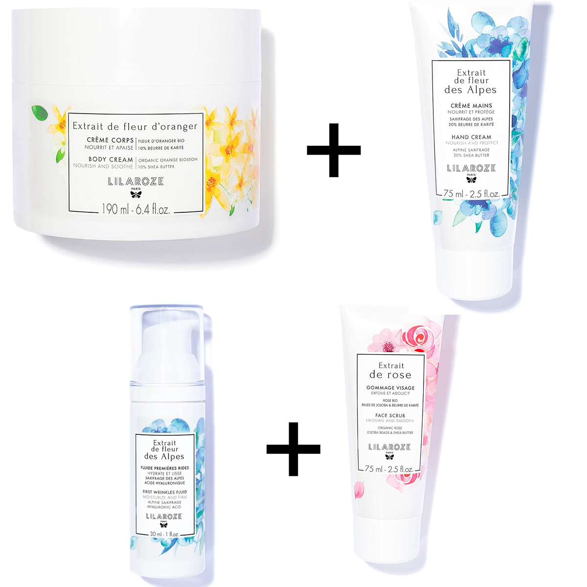 Lilaroze Paris - Pack Face Mask Extract of rose + Fluide Premiere Rides Extract of fleur des Alpes + Hand Cream Extract of fleur des Alpes + Cream Body Extract of fleur d'Oranger