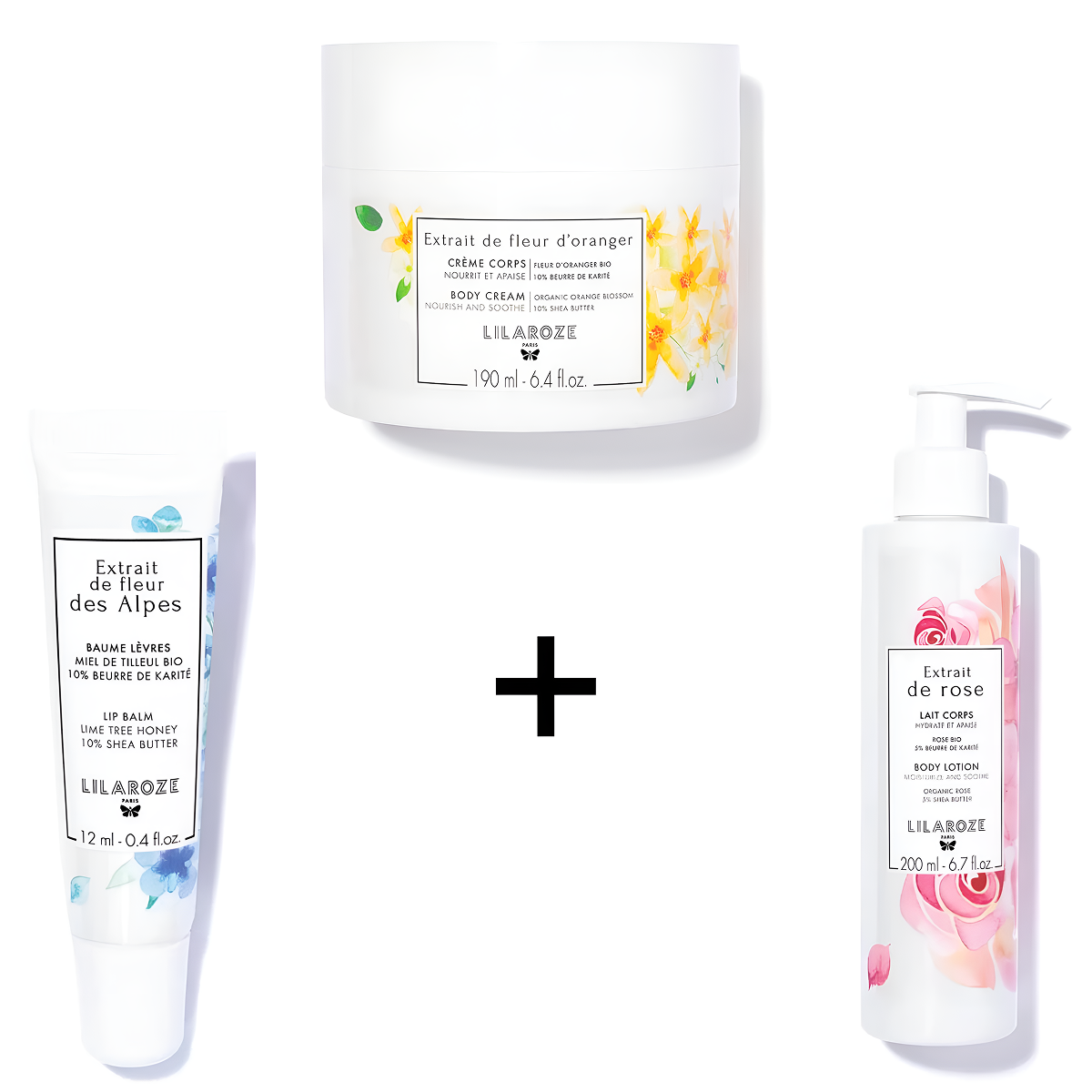 Lilaroze Paris - Pack Micellar Water Extract of Rose Nettoie et Démaquille Bio + Cleansing Hand Gel Extract of Fleur d'Oranger + Hand Cream Extract of Fleur Des Alpes Nourrit et Protège