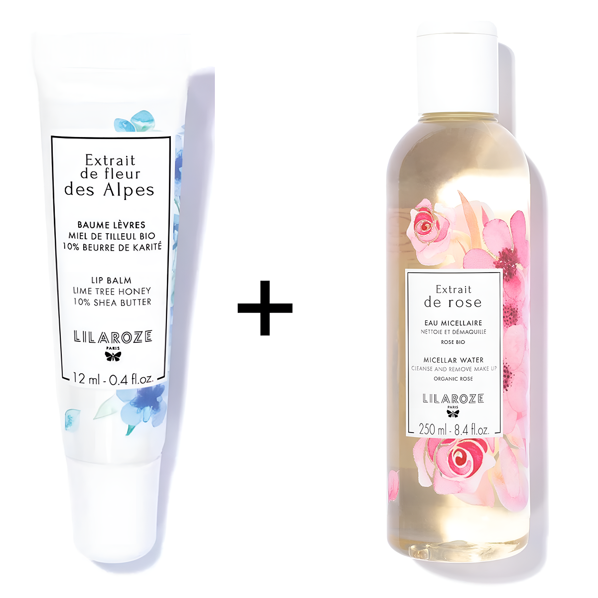 Lilaroze Paris - Pack Lip Balm Extract of Fleur Des Alpes Miel de Tilleul Bio + Micellar Water Extract of Rose Nettoie et Démaquille Bio