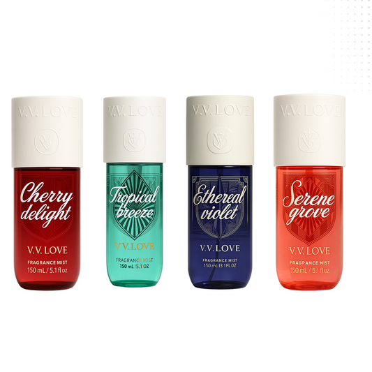 VV love - Pack Cherry Delight + Tropical Breeze + Ethereal Violet + Serene Grove - Fragrance Mist for Women