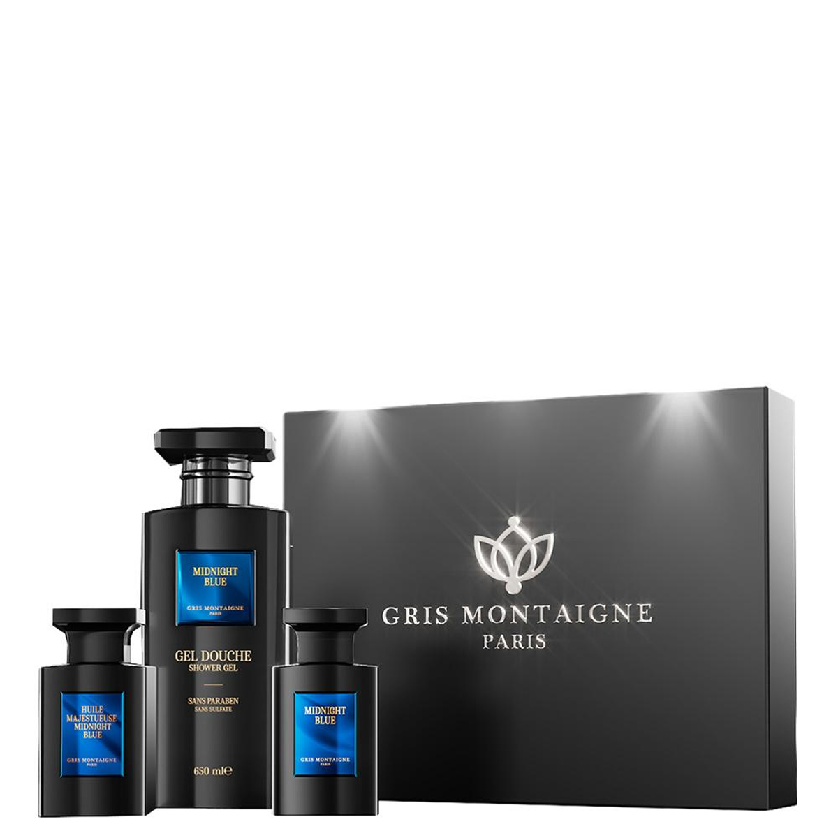 Gris Montaigne - Gift Set Midnight Blue Shower Gel 650ml + Parfum 75ml + Oil 75ml