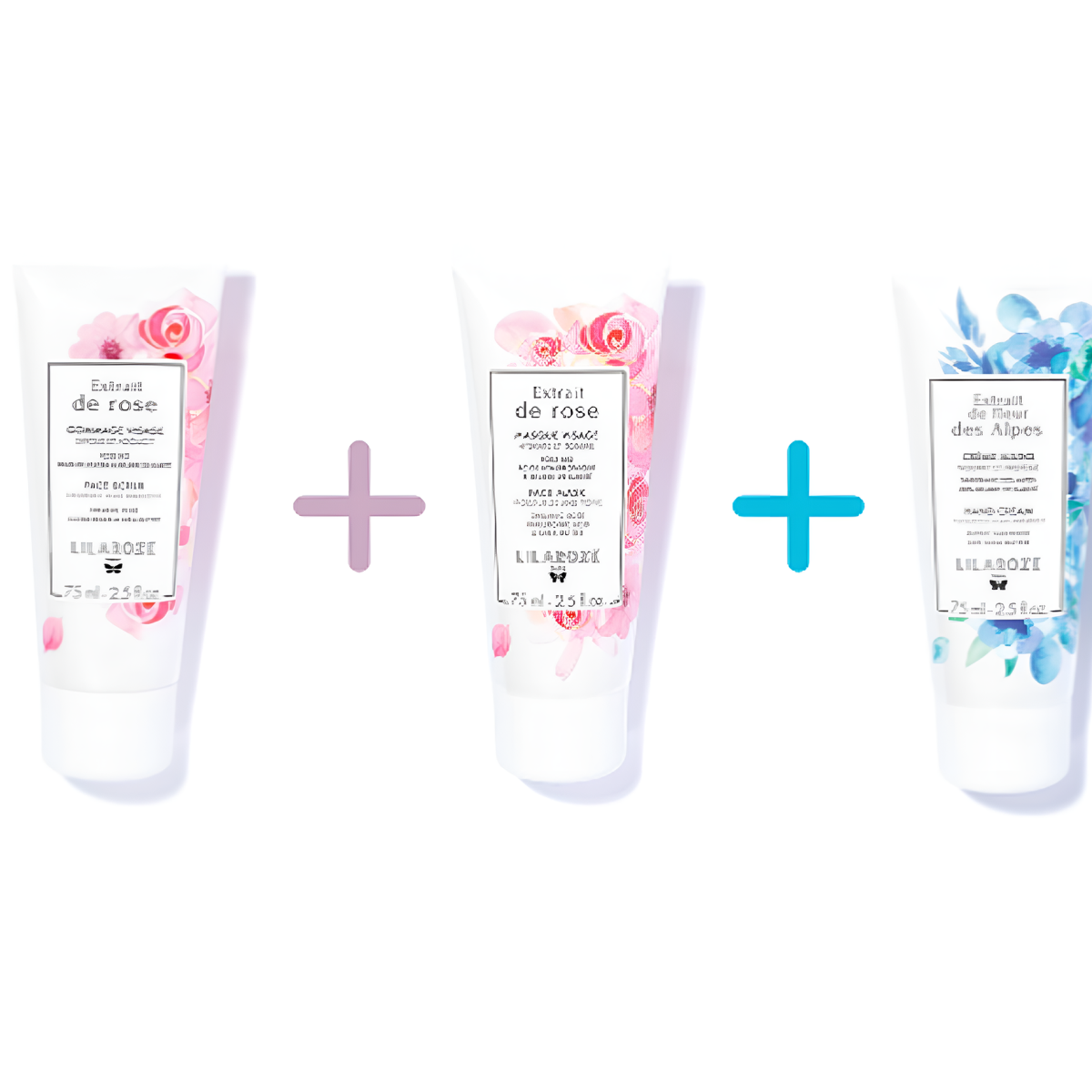 Lilaroze Paris - Pack Face Mask Extract of Rose Hydrate et Tonifie + Exfoliating Scrub Face Extract of Rose Exfolie et Adoucit + Hand Cream Extract of Fleur Des Alpes Nourrit et Protège