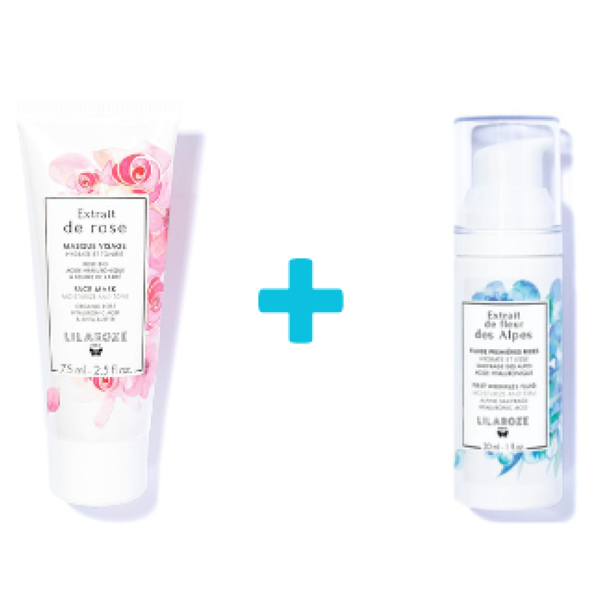 Lilaroze Paris - Pack Face Mask Extract of Rose Hydrate et Tonifie + Fluide Première Rides Extract of Fleur Des Alpes Hydrate et Lisse Acide Hyaluronique