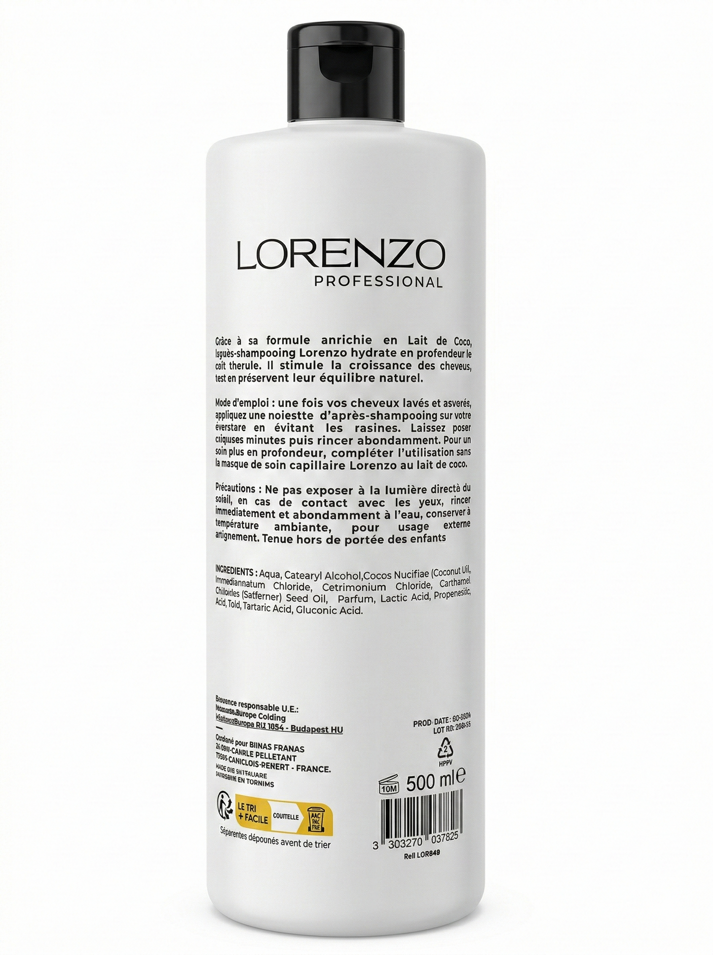 Apres Shampooing Coco Cheveux Abimes 500ml Lorenzo