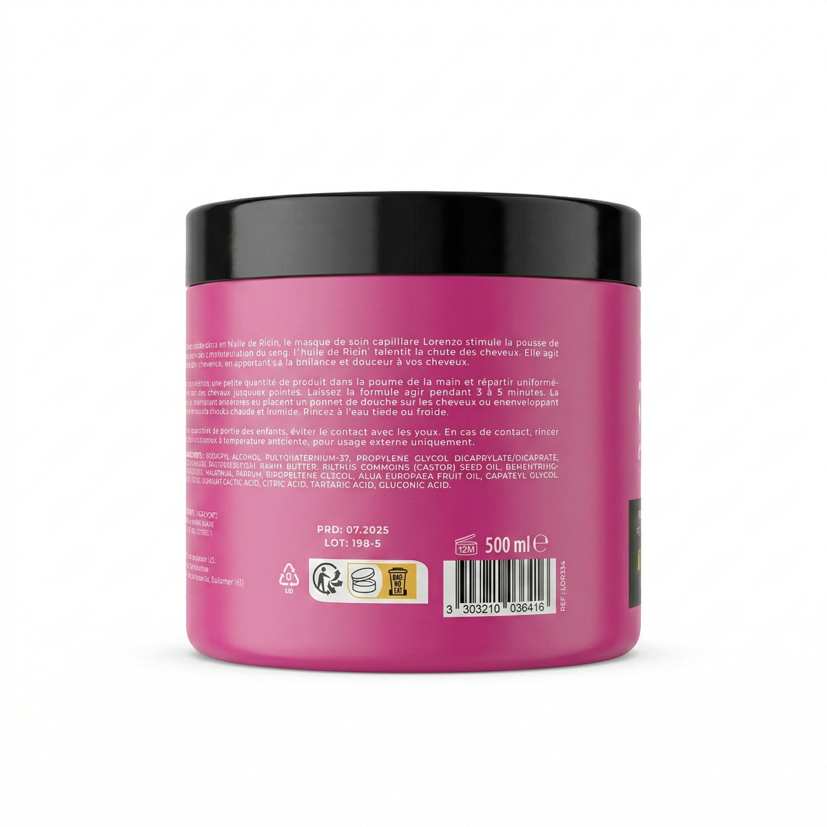 500ml Lorenzo Professional - Huile de Ricin - Masque Capillaire cheveux abîmés
