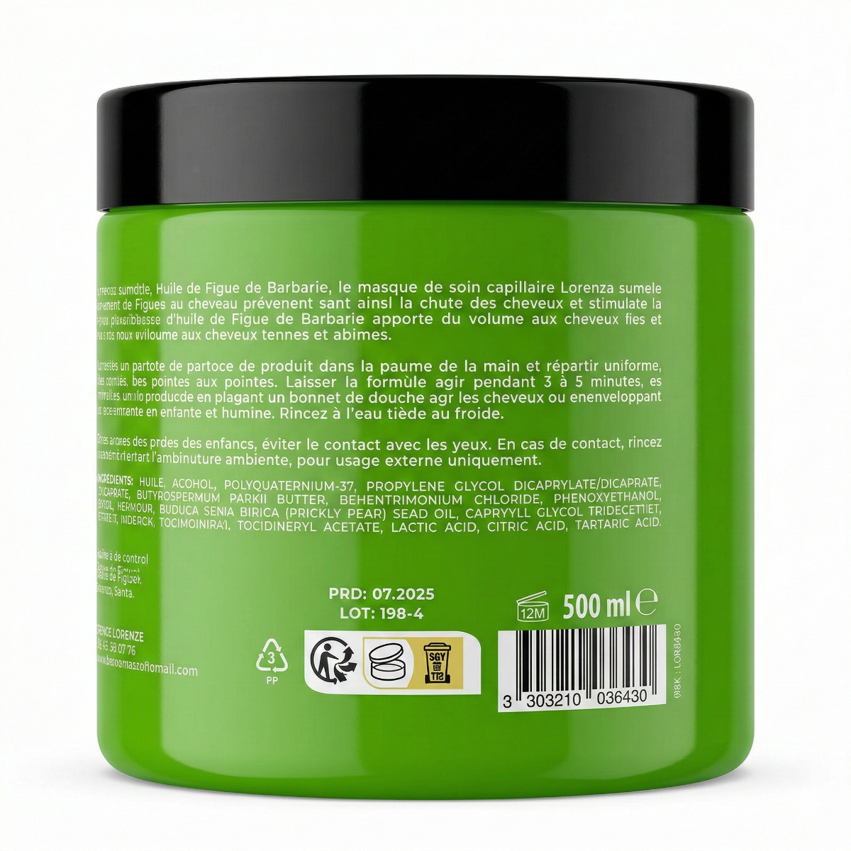 500ml Lorenzo Professional - Figue de Barbarie - Masque Capillaire cheveux ternes