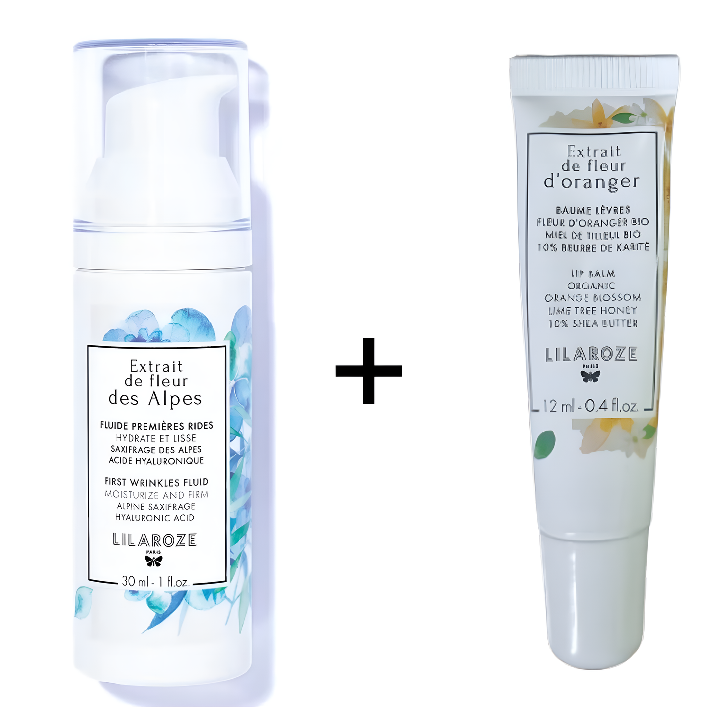 Lilaroze Paris - Pack First Wrinkle Fluid Extract of Fleur Des Alpes Moisturizes and Smoothes Hyaluronic Acid + Lip Balm Extract of Orange Blossom Shea Butter