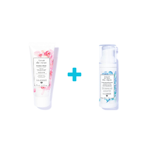 Lilaroze Paris - Face Mask Pack Rose Extract Moisturizes and Tones + First Wrinkle Fluid Alpine Flower Extract Moisturizes and Smoothes Hyaluronic Acid