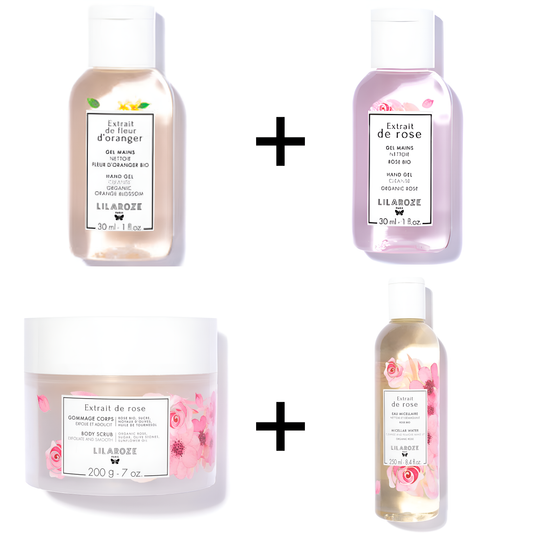 Lilaroze Paris - Pack Orange Blossom Extract Hand Gel + Rose Extract Micellar Water + Rose Extract Hand Gel + Rose Extract Body Scrub