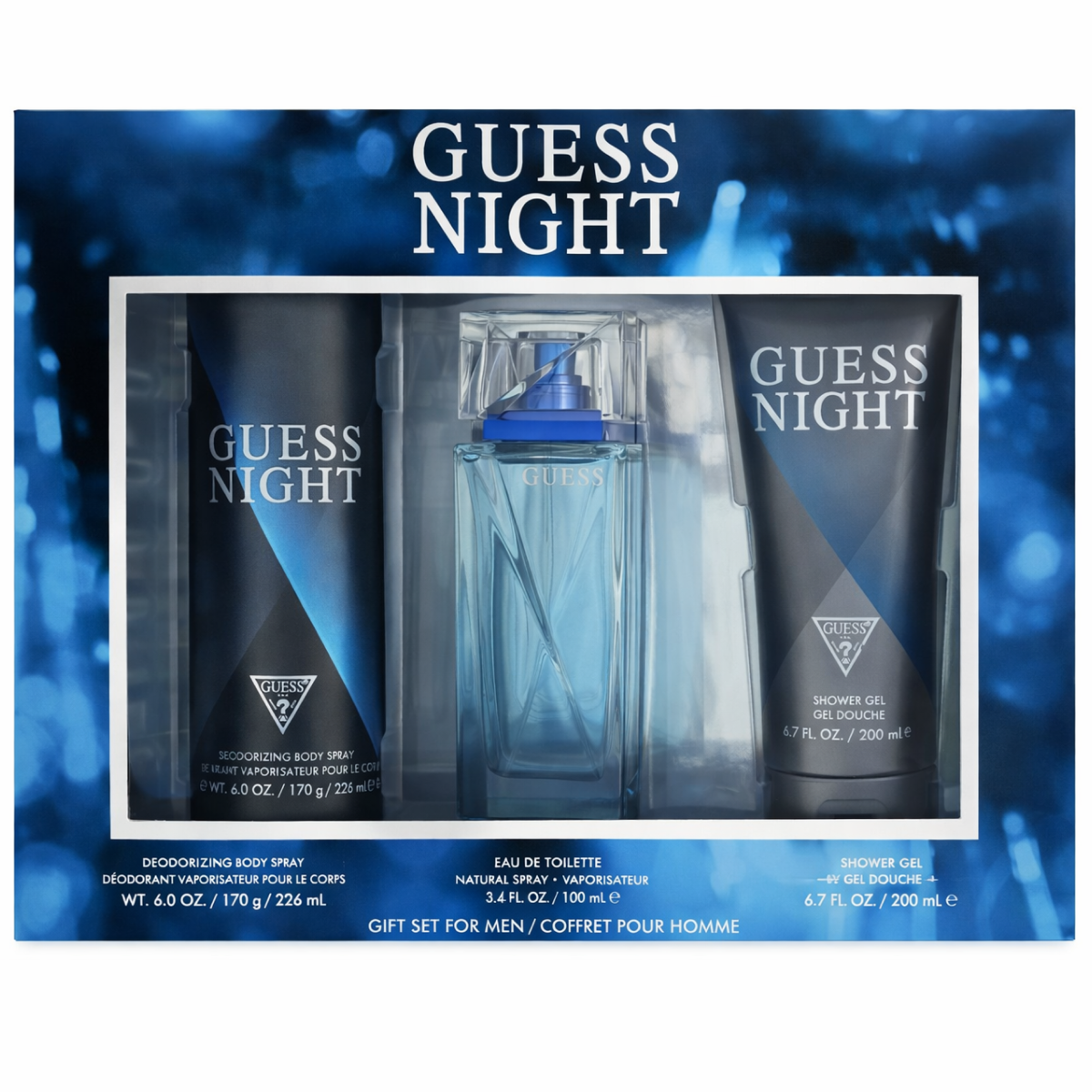 Guess - Night - Gift Set for Men - Deodorant 226ml + Eau de Toilette 100ml + Shower Gel 200ml
