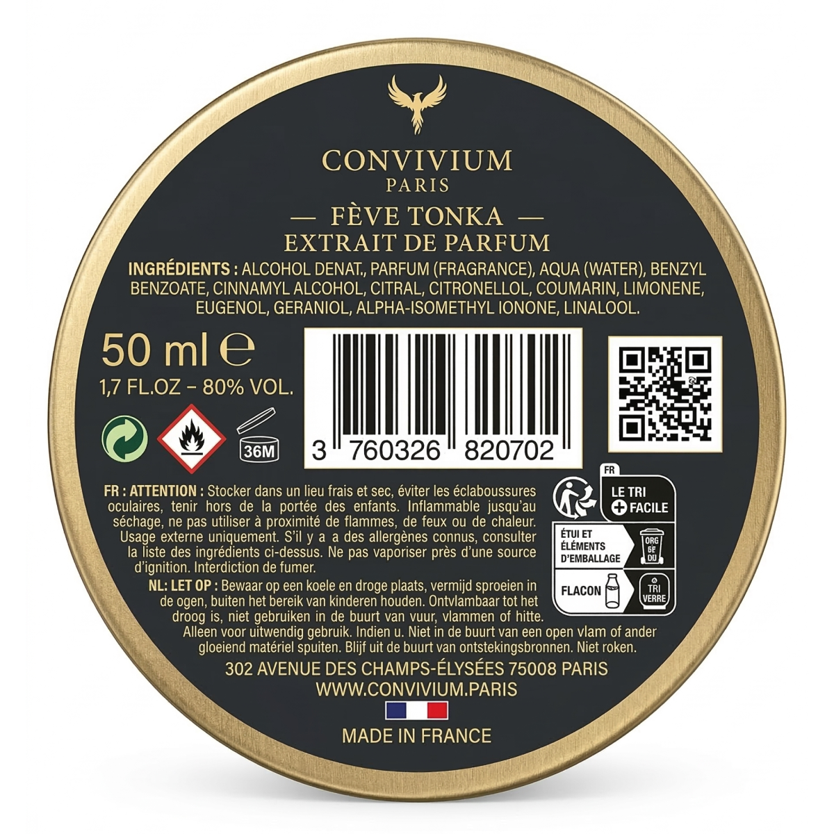 50ml Convivium Paris - Fève Tonka - Extrait de Parfum Mixte