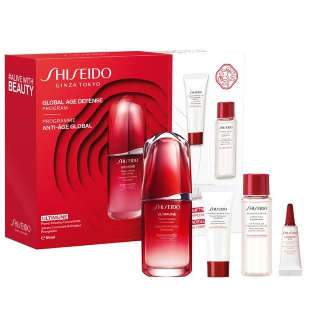 +15ml+30ml+3ml Shiseido - Programme Anti - Âge Global - Gift Set Concentrate Activateur Énergisant Ultimune 50 Ml + Cleansing Foam Clarifiante 15 Ml +Lotion Soin Équilibrante 30 Ml + Concentrate Activateur Yeux Énergisant Ultimune 3 ml