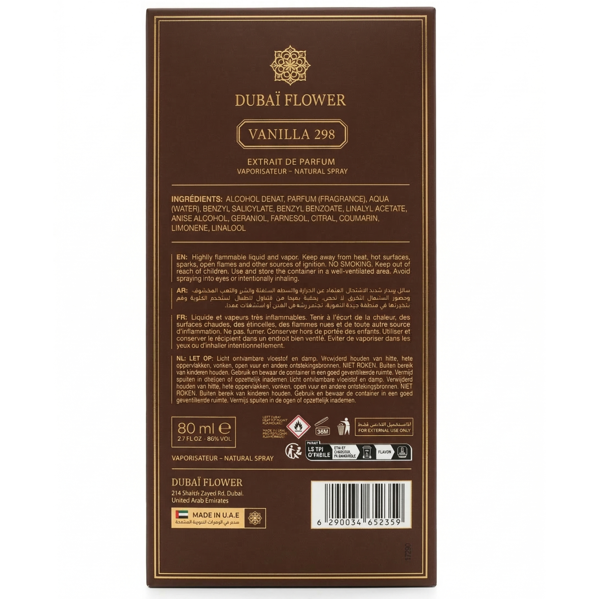 100ml Dubaï Flower - Vanilla 298 - Extrait de Parfum Mixte