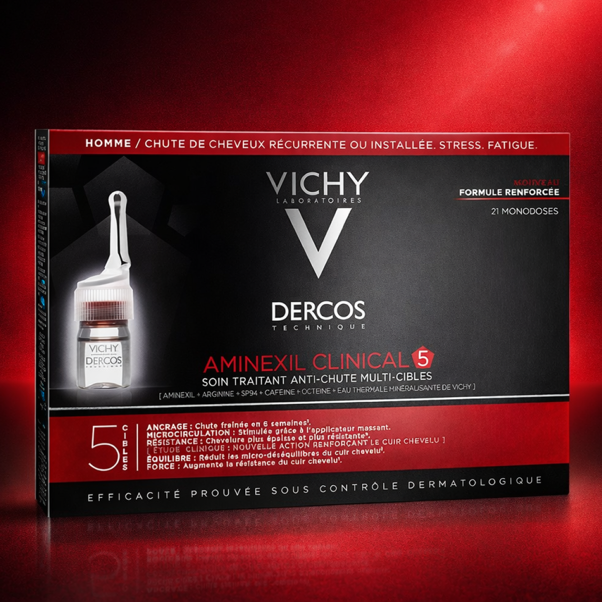 21*6ml Vichy - Dercos Aminexil Intensive 5 Men Sensitive Scalp 21 Ampoule de 6ml