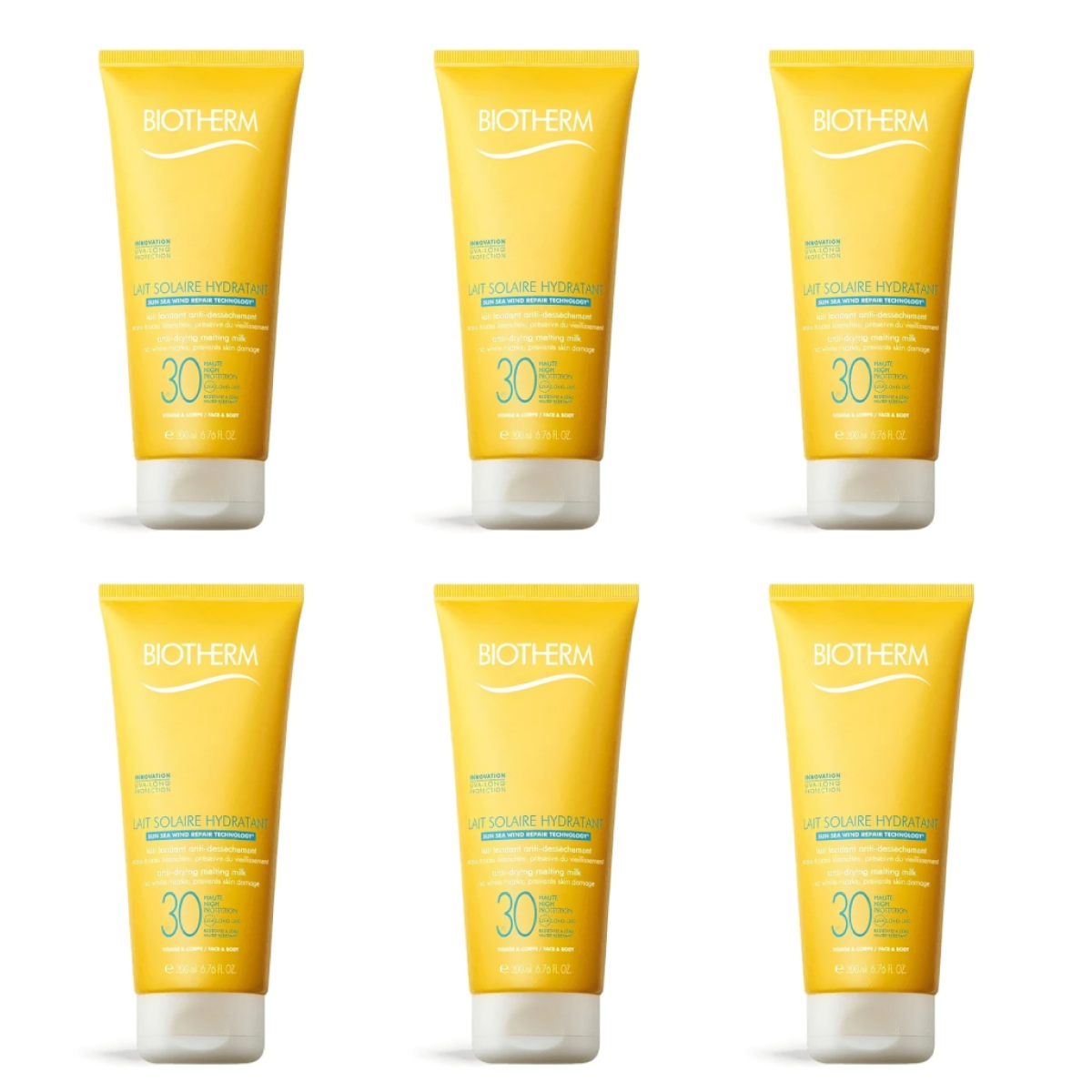 6 * 40ml Biotherm - Waterlover - Lait Solaire Protection Sunscreen 30