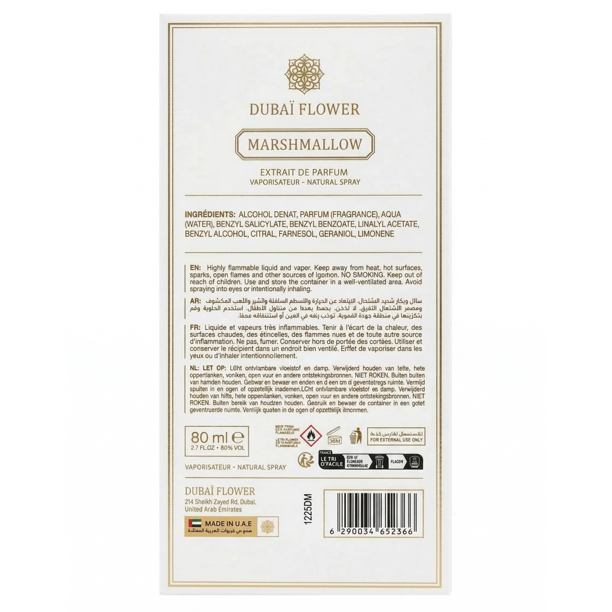 100ml Dubaï Flower - Marshmallow - Extrait de Parfum Mixte