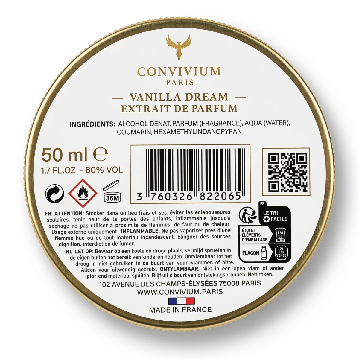 50ml Convivium Paris - Vanilla Dream - Extrait de Parfum Mixte