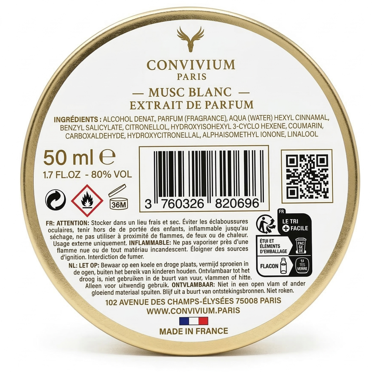 50ml Convivium Paris - Musc Blanc - Extrait de Parfum Mixte