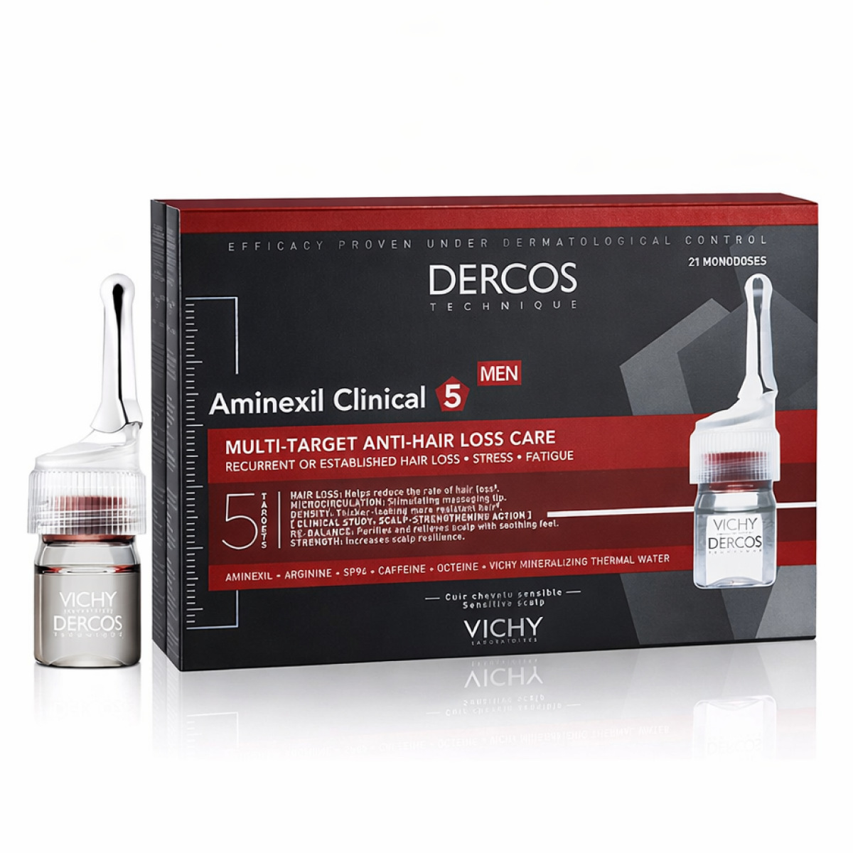 21*6ml Vichy - Dercos Aminexil Intensive 5 Men Sensitive Scalp 21 Ampoule de 6ml