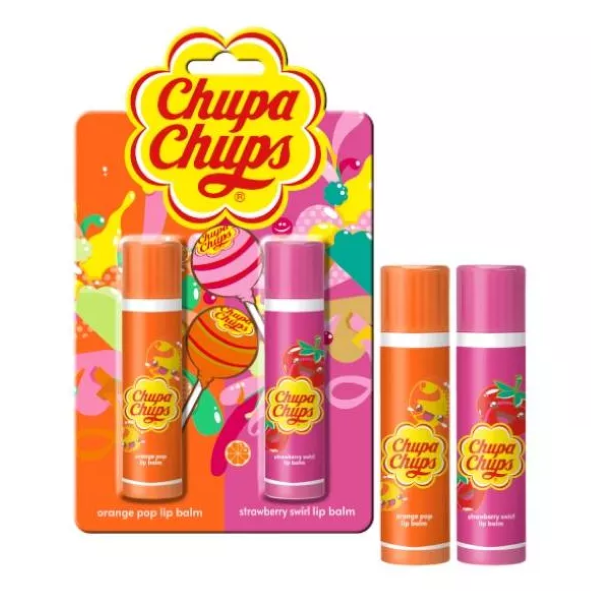 Chupa Chups - Orange Pop & Strawberry Swirl - Lip Balm