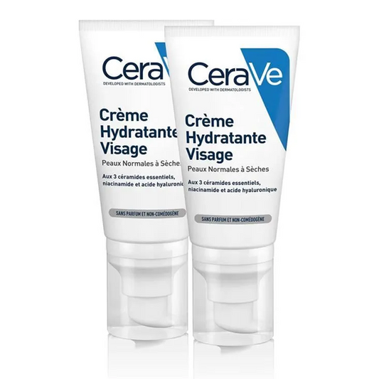 2*52ml CeraVe - Cream Moisturizing Face Niacinamide, Acide Hyaluronique Normal to Dry Skin