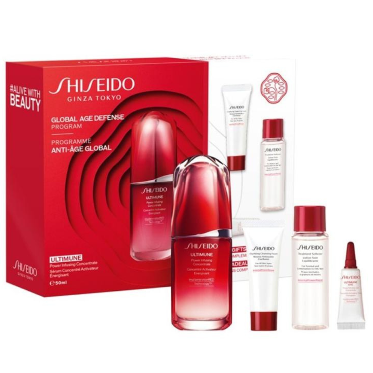 +15ml+30ml+3ml Shiseido - Programme Anti - Âge Global - Gift Set Concentrate Activateur Énergisant Ultimune 50 Ml + Cleansing Foam Clarifiante 15 Ml +Lotion Soin Équilibrante 30 Ml + Concentrate Activateur Yeux Énergisant Ultimune 3 ml