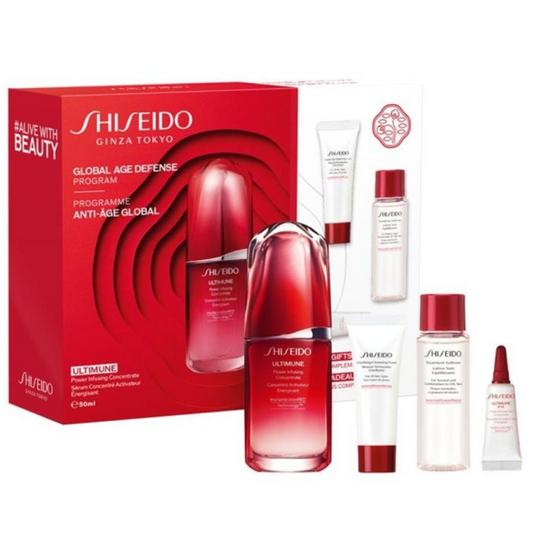 +15ml+30ml+3ml Shiseido - Programme Anti - Âge Global - Gift Set Concentrate Activateur Énergisant Ultimune 50 Ml + Cleansing Foam Clarifiante 15 Ml +Lotion Soin Équilibrante 30 Ml + Concentrate Activateur Yeux Énergisant Ultimune 3 ml