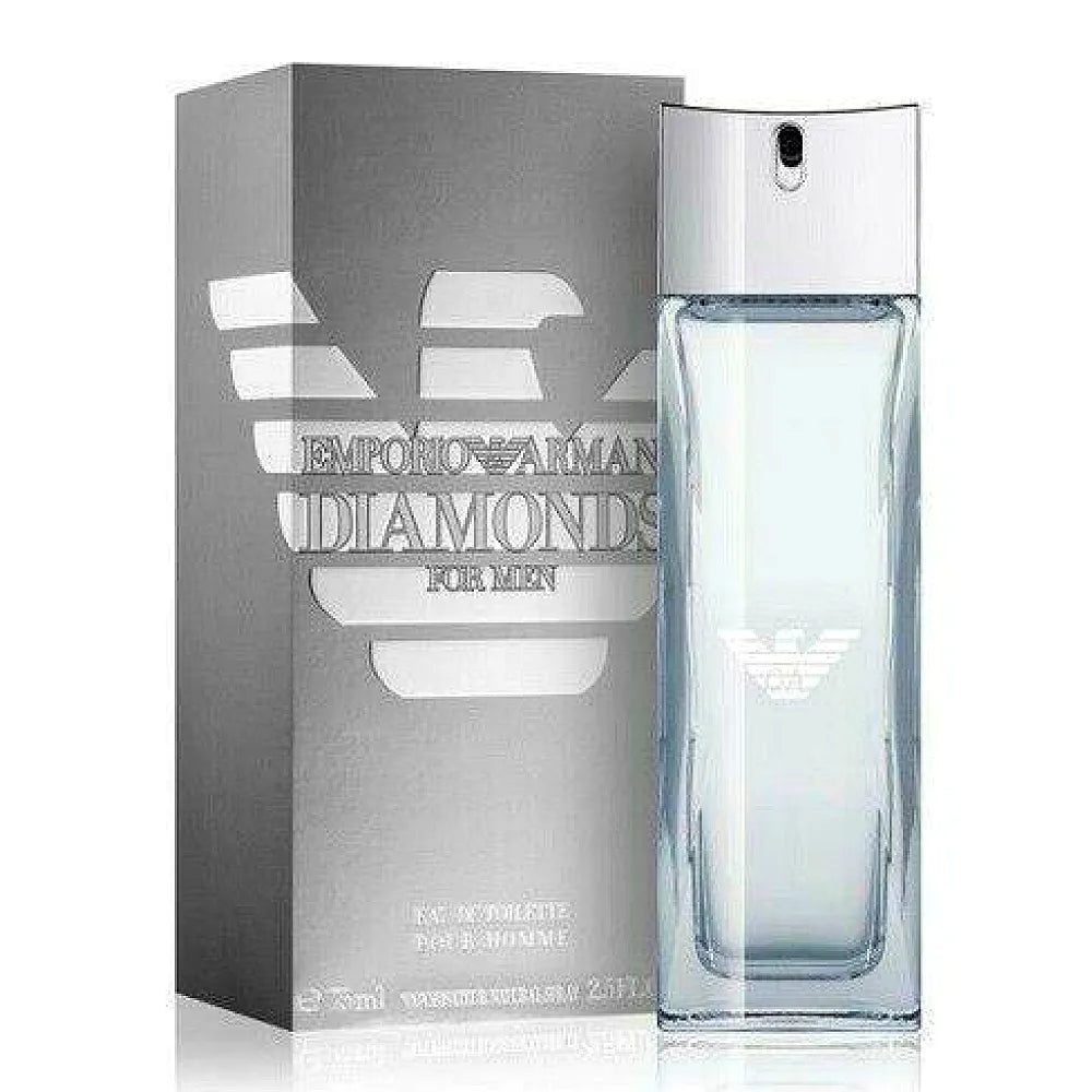 Armani Emporio Armani Diamonds Eau de Toilette pour homme fragrance bottle with sleek design and silver accents.