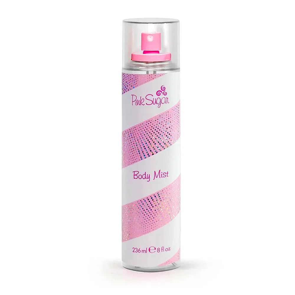 Bottle of Aquolina Pink Sugar Fragrance Brume with pink liquid and playful, sweet design.