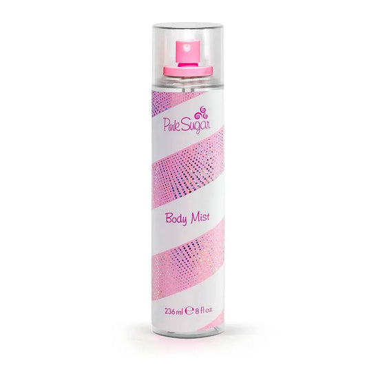 Bottle of Aquolina Pink Sugar Fragrance Brume with pink liquid and playful, sweet design.