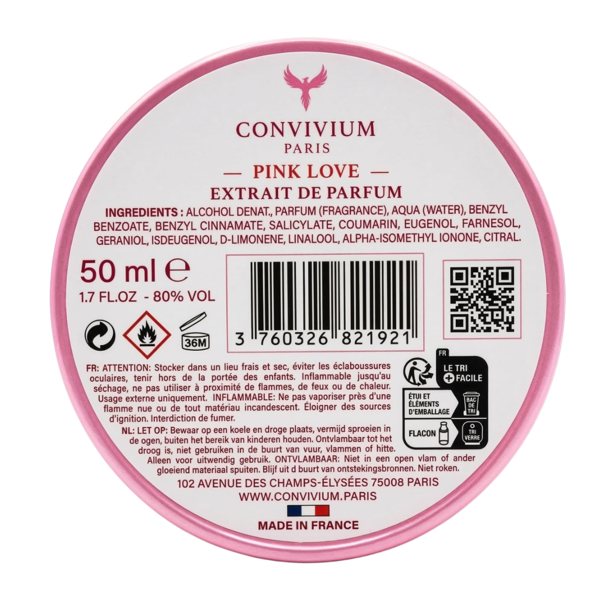 50ml Convivium Paris - Pink Love - Extrait de Parfum Mixte
