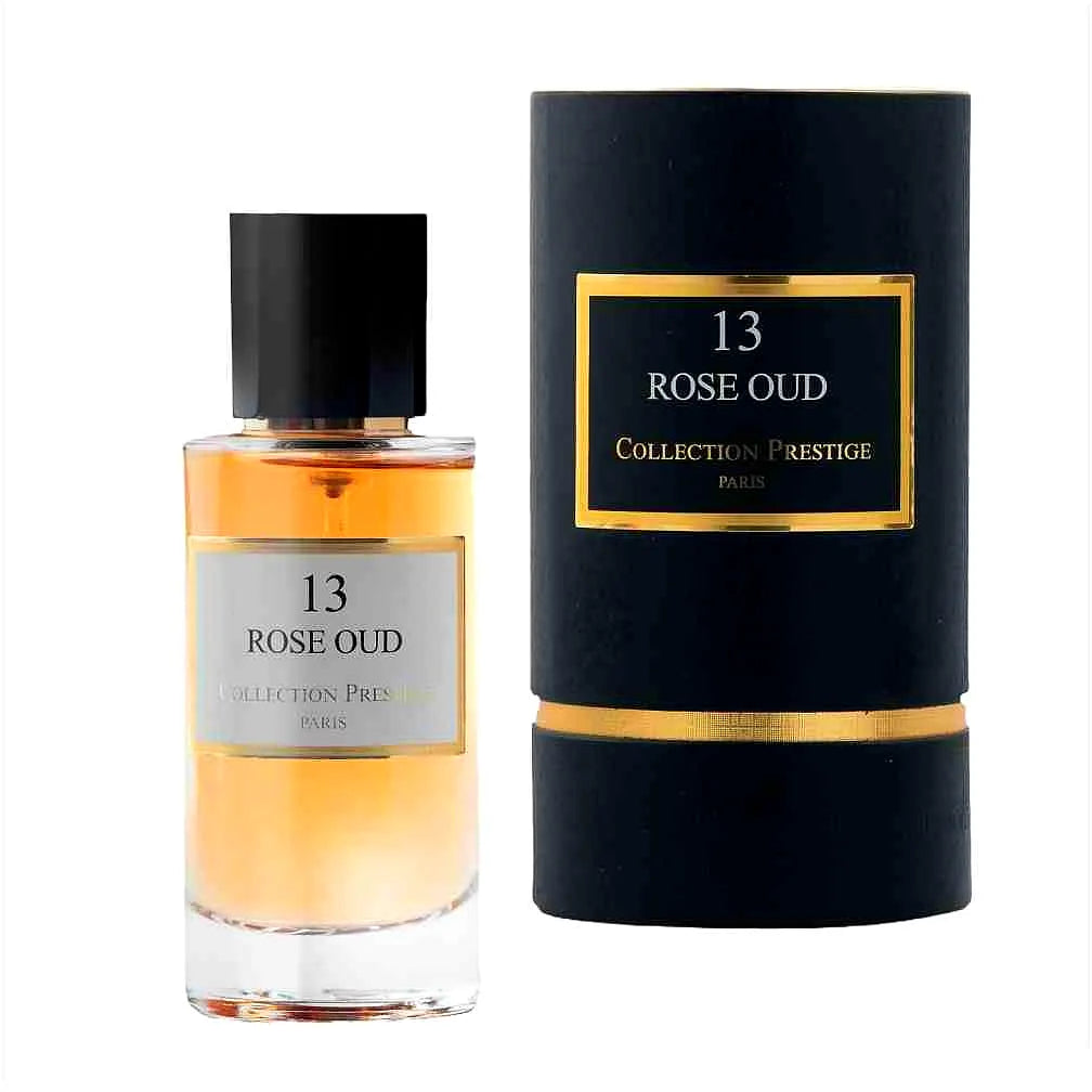 Luxurious Collection Prestige - Rose Oud Eau de Parfum Mixte bottle with elegant design and golden accents.