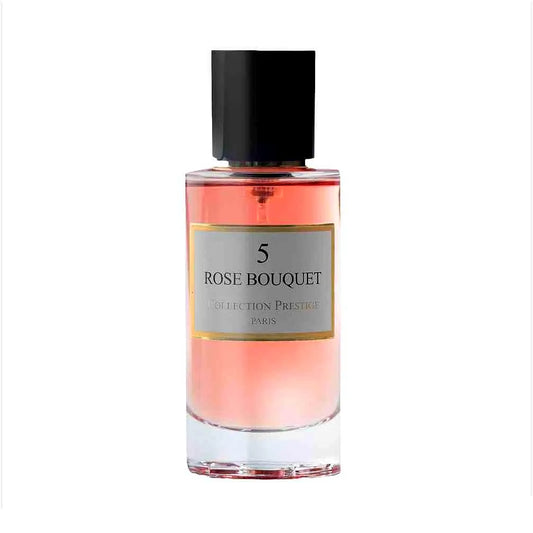 Collection Prestige - Rose Bouquet - Eau de Parfum Mixte fragrance bottle with elegant design, featuring a floral rose motif and golden accents.