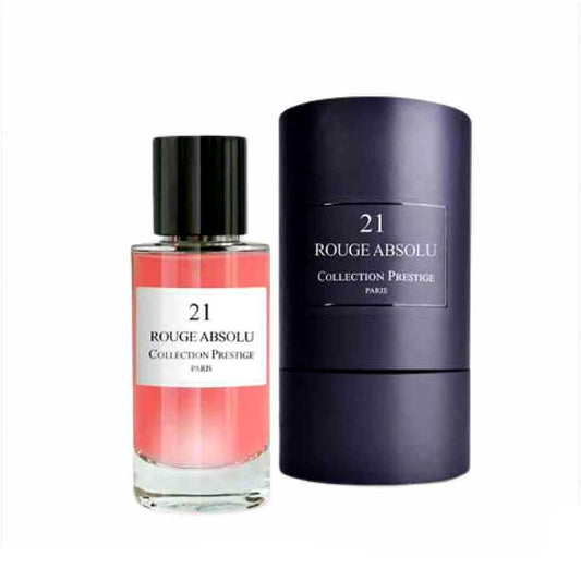 Luxurious Collection Prestige Rouge Absolu Eau de Parfum Mixte bottle with elegant design, golden accents, and a rich red hue.